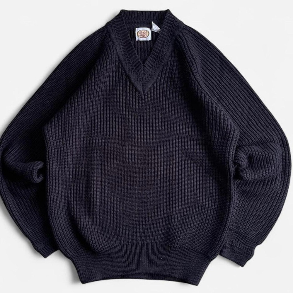 Vintage Picket and Post Classic Black Acrylic Knit V-Neck Sweater L